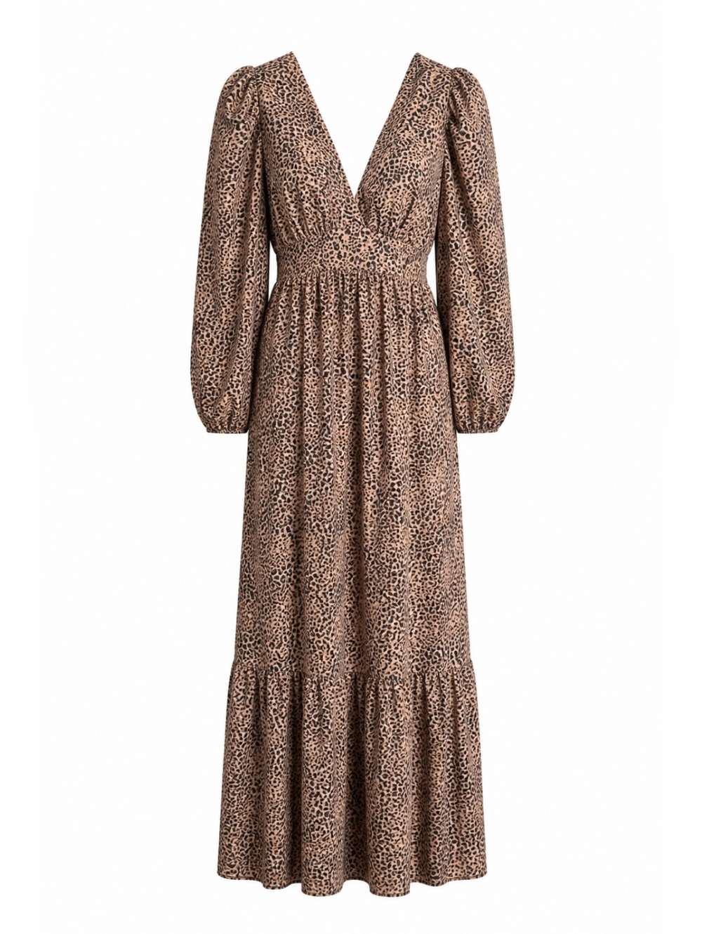BuddyLove Leopard Maxi Dress XS NWT Boho Deep V Long Sleeve Smocked Waist - Picture 2 of 16